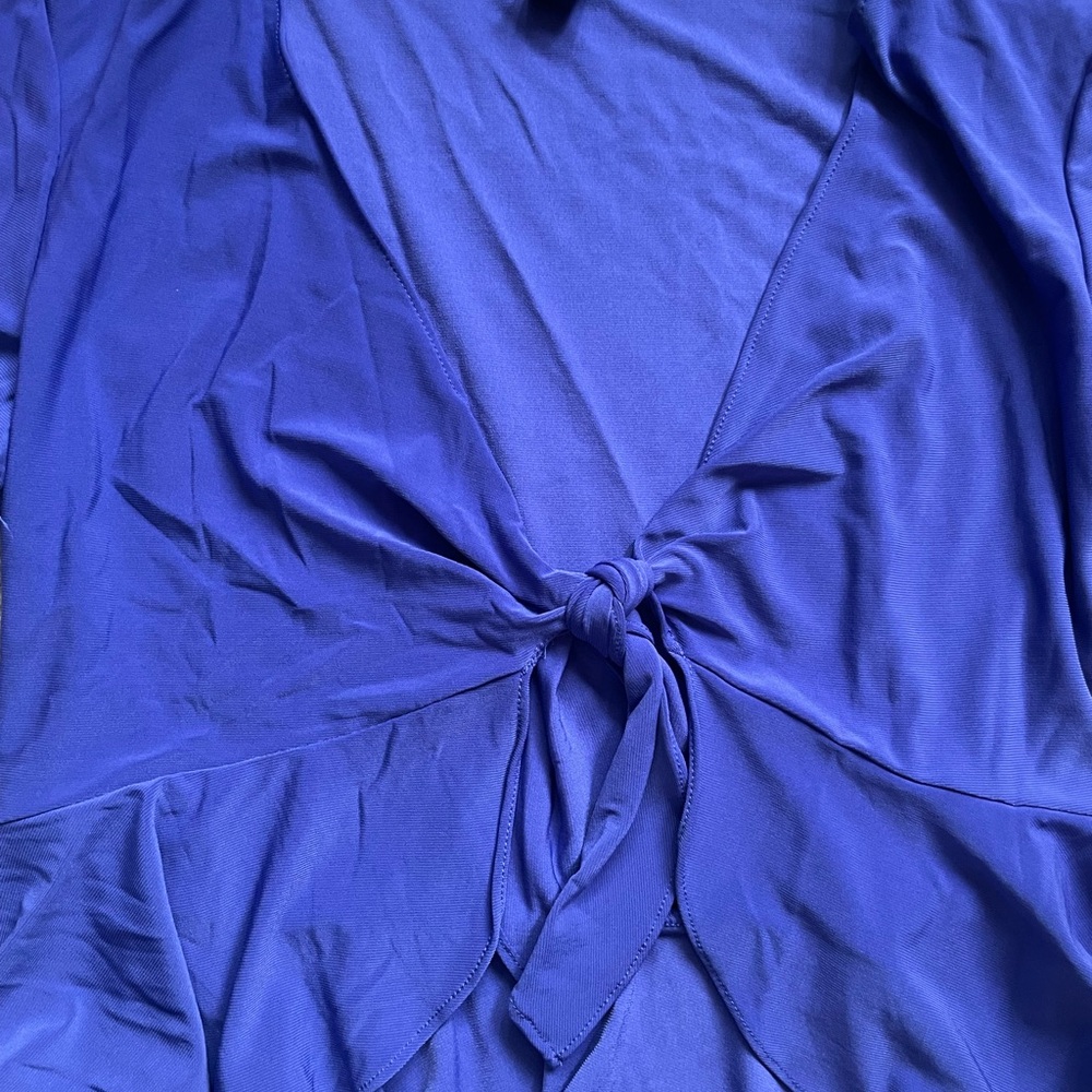 Perceptions Purple Tie-Front Ruffle Short Sleeve Blouse - Picture 7 of 7
